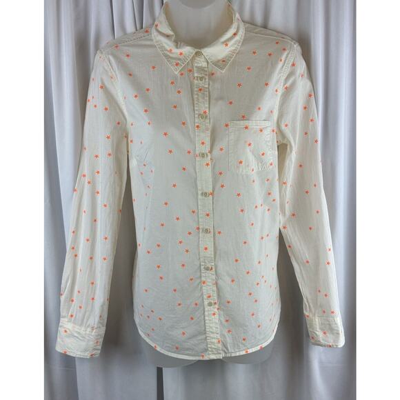 MERONA Stars 100% Cotton Button Up Shirt Ivory Orange M light academia 66-03 - Picture 1 of 12